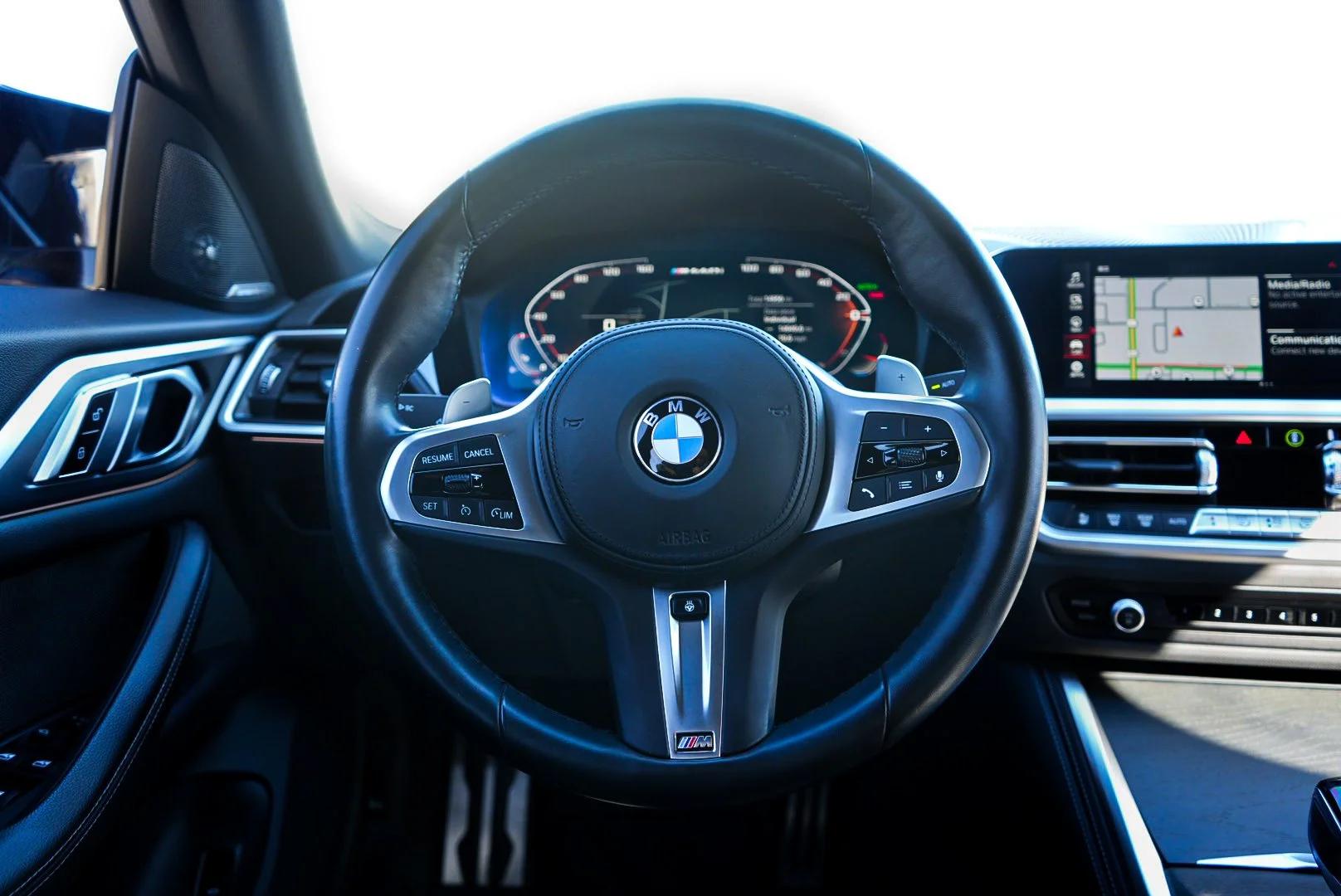 Blue 2023 BMW M440i  along Courtney Campbell Causeway, Tampa FL.