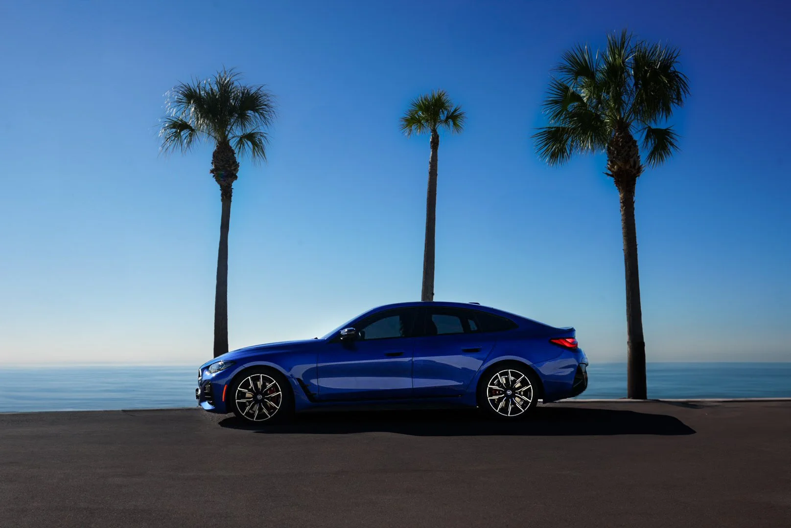 Blue 2023 BMW M440i  along Courtney Campbell Causeway, Tampa FL.