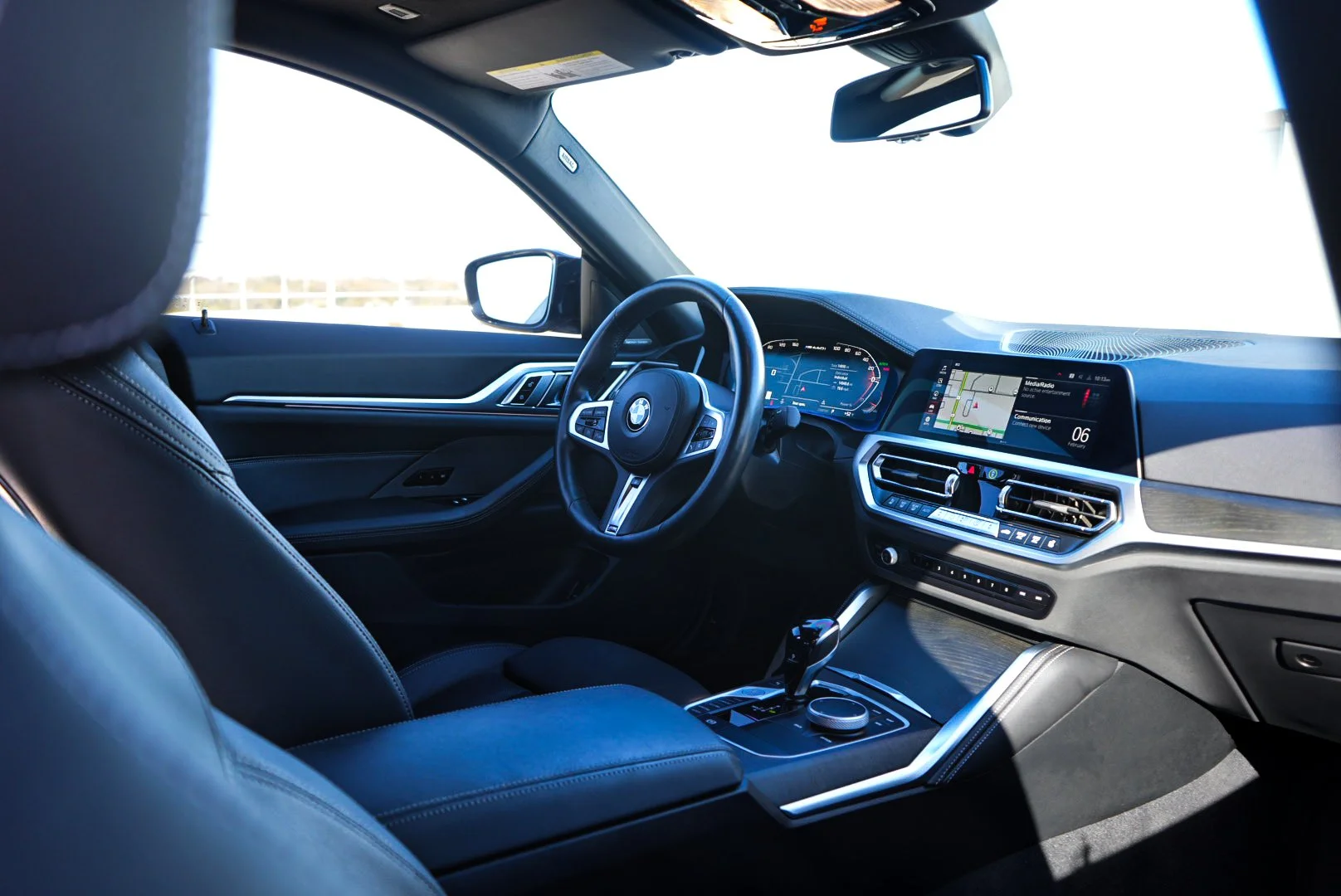 Blue 2023 BMW M440i  along Courtney Campbell Causeway, Tampa FL.