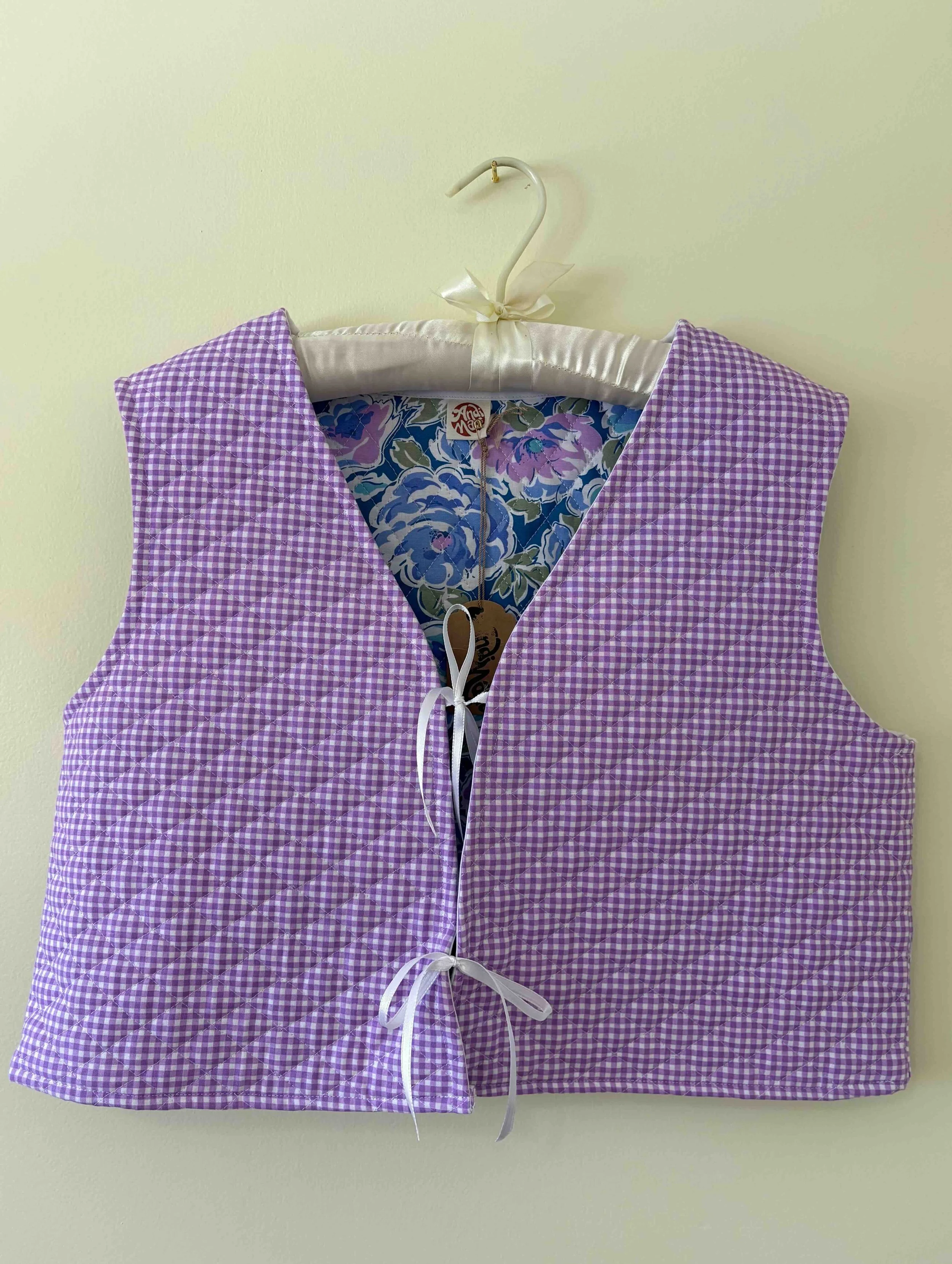 Reversible Purple Quilted Gingham Vest / Medium