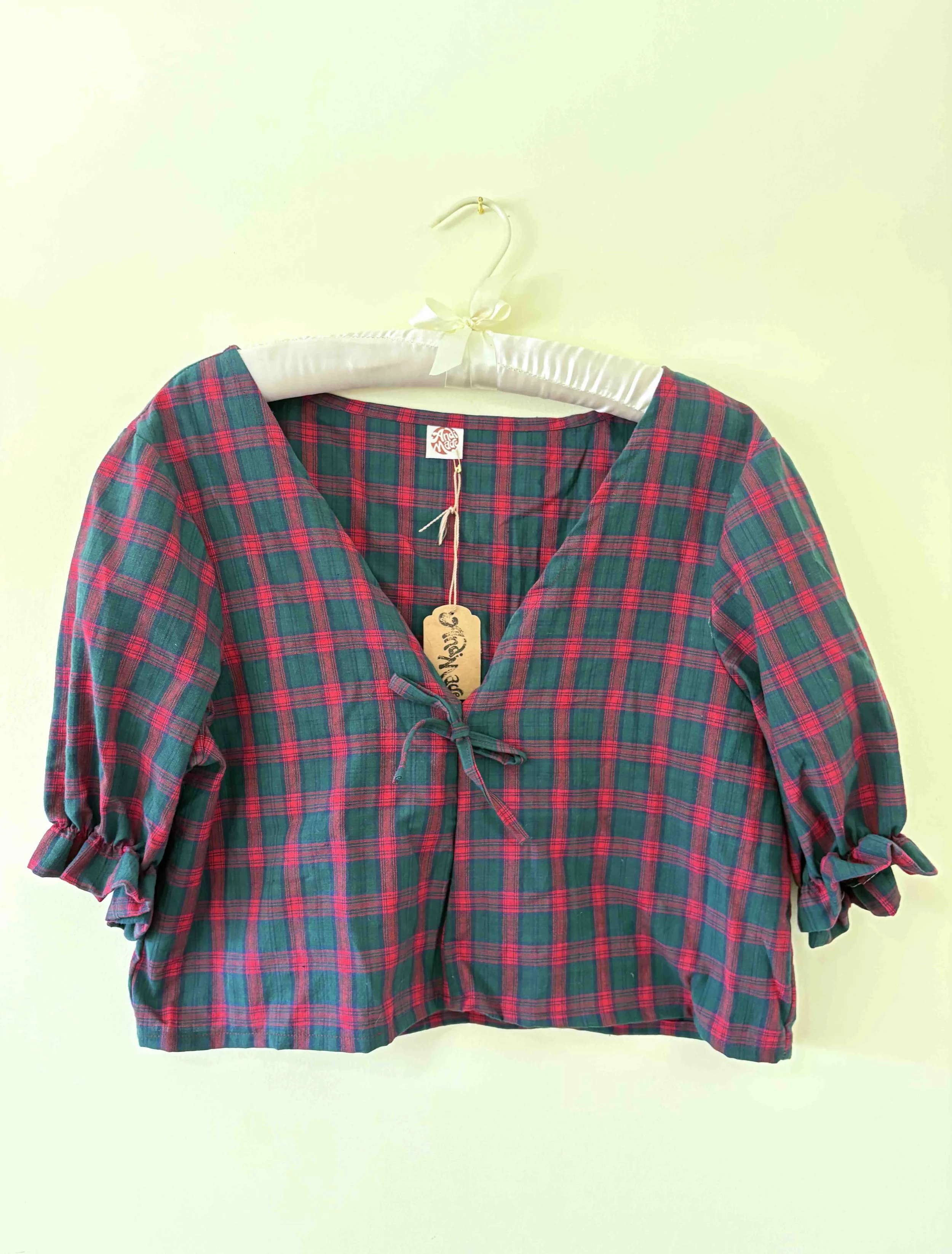 Plaid Bow Blouse / Medium