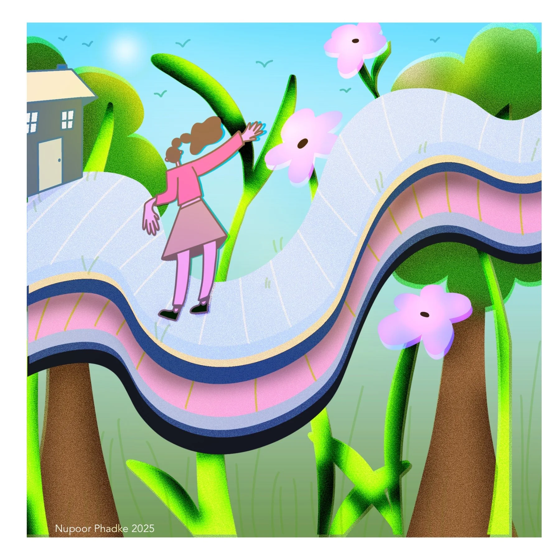 Series 1: Back To School - On The Way to School. (Adobe Illustrator, Photoshop, Procreate)