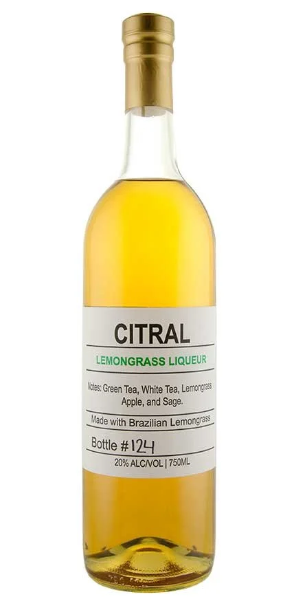Bottle of light amber liqueur