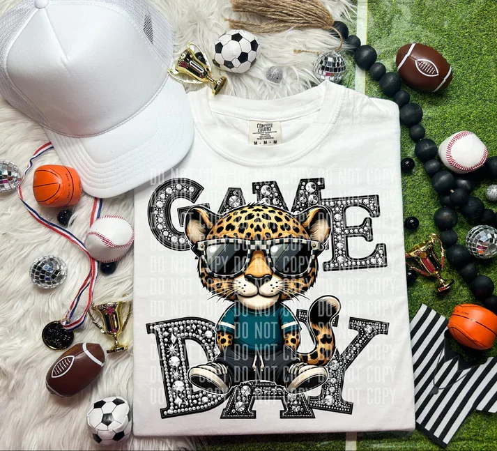 Game Day Silver Rhinestones Checkered Jaguars