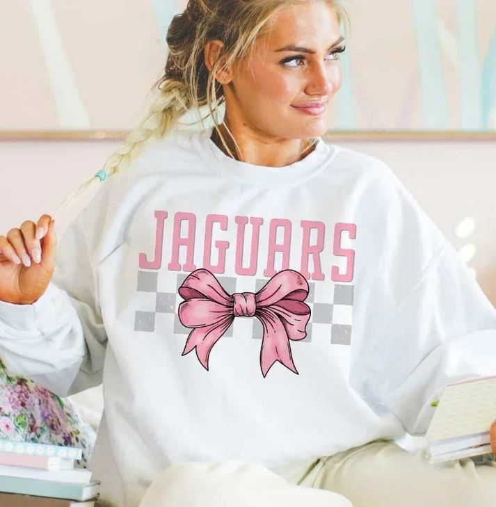 Jaguars pink font and bow