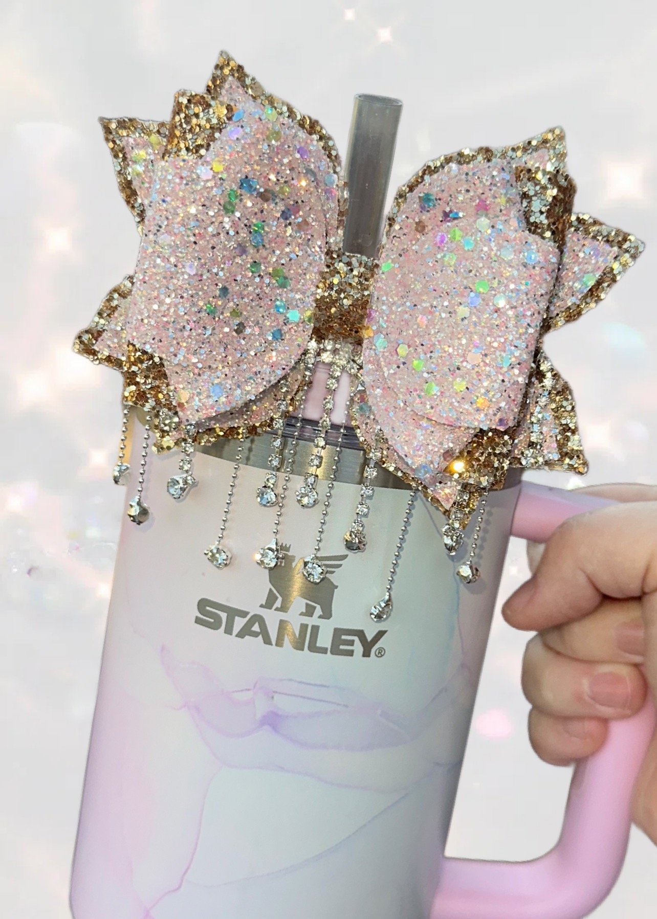 Pink and Gold dangling diamond bow