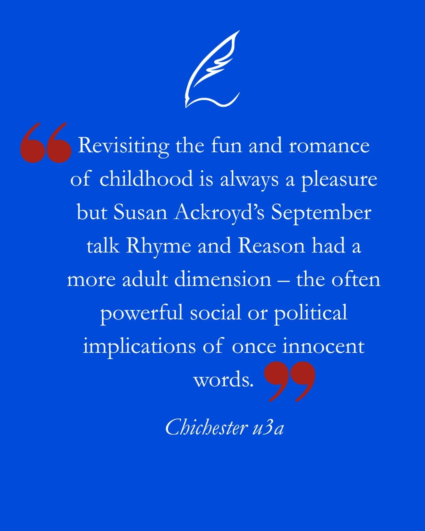 What a wonderful write-up from Chichester u3a! 📜❤️

Uncovering the adult politics, secret history, and social satire hidden beneath the surface of childhood nursery rhymes is precisely why Susan loves taking these talks on the road. A huge thank you