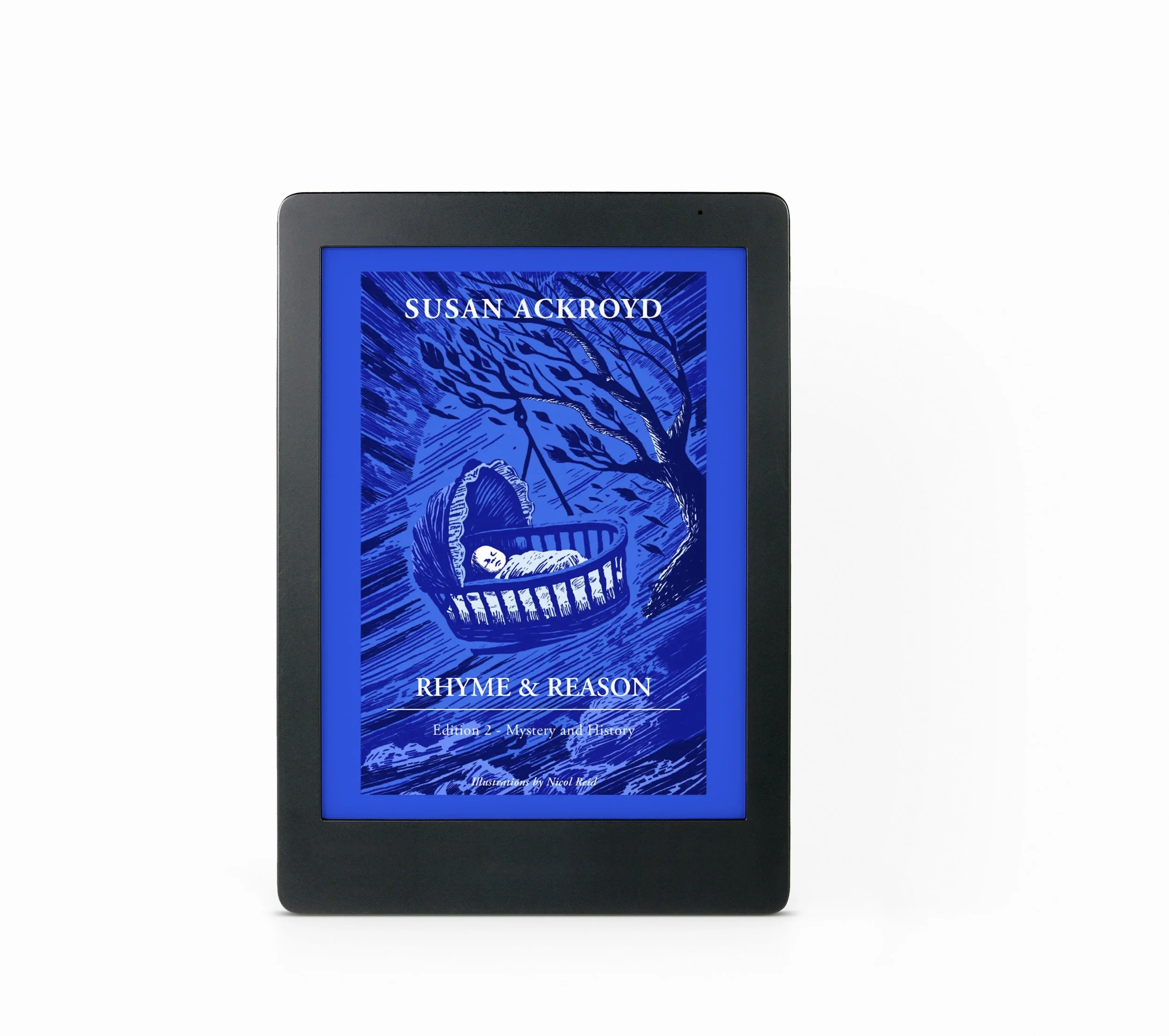 Rhyme & Reason, Edition 2 – Mystery and History by Susan Ackroyd displayed on an e-reader.
