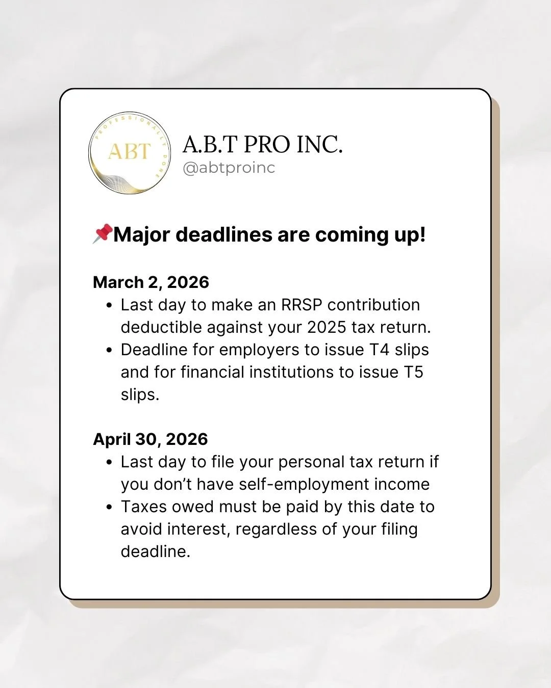Mark your calendars and set reminders for these upcoming tax deadlines.

Save this post and don't forget to follow us for more!