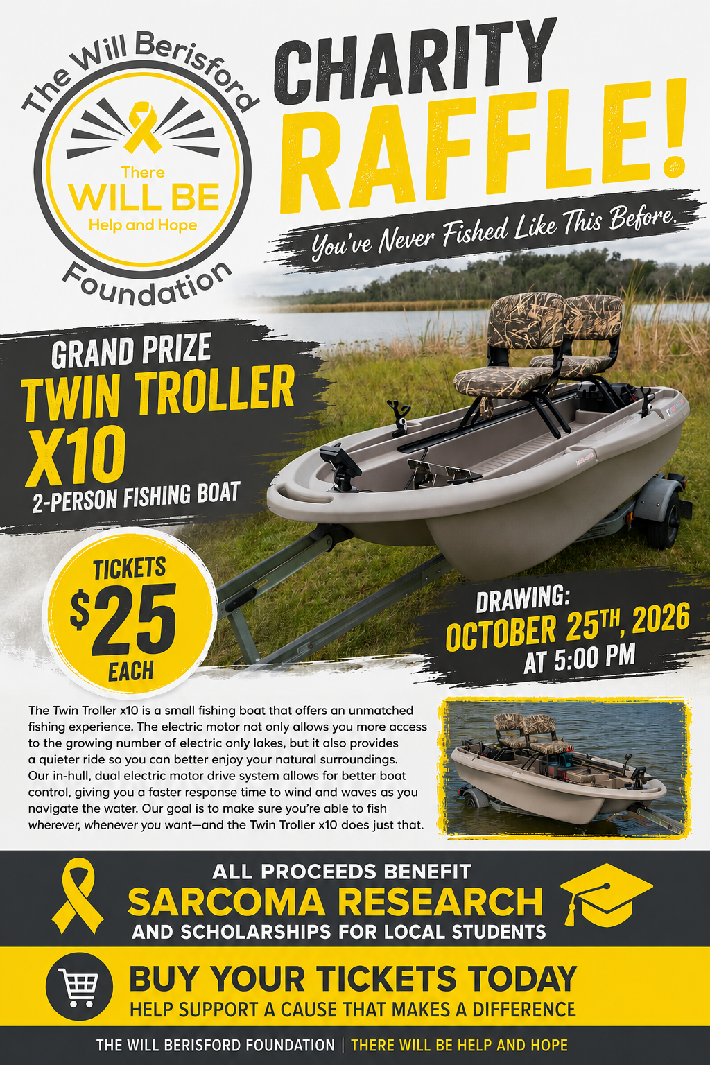 Win The Twin Troller X10 2 Person Fishing Boat And Help Beat Sarcoma!
