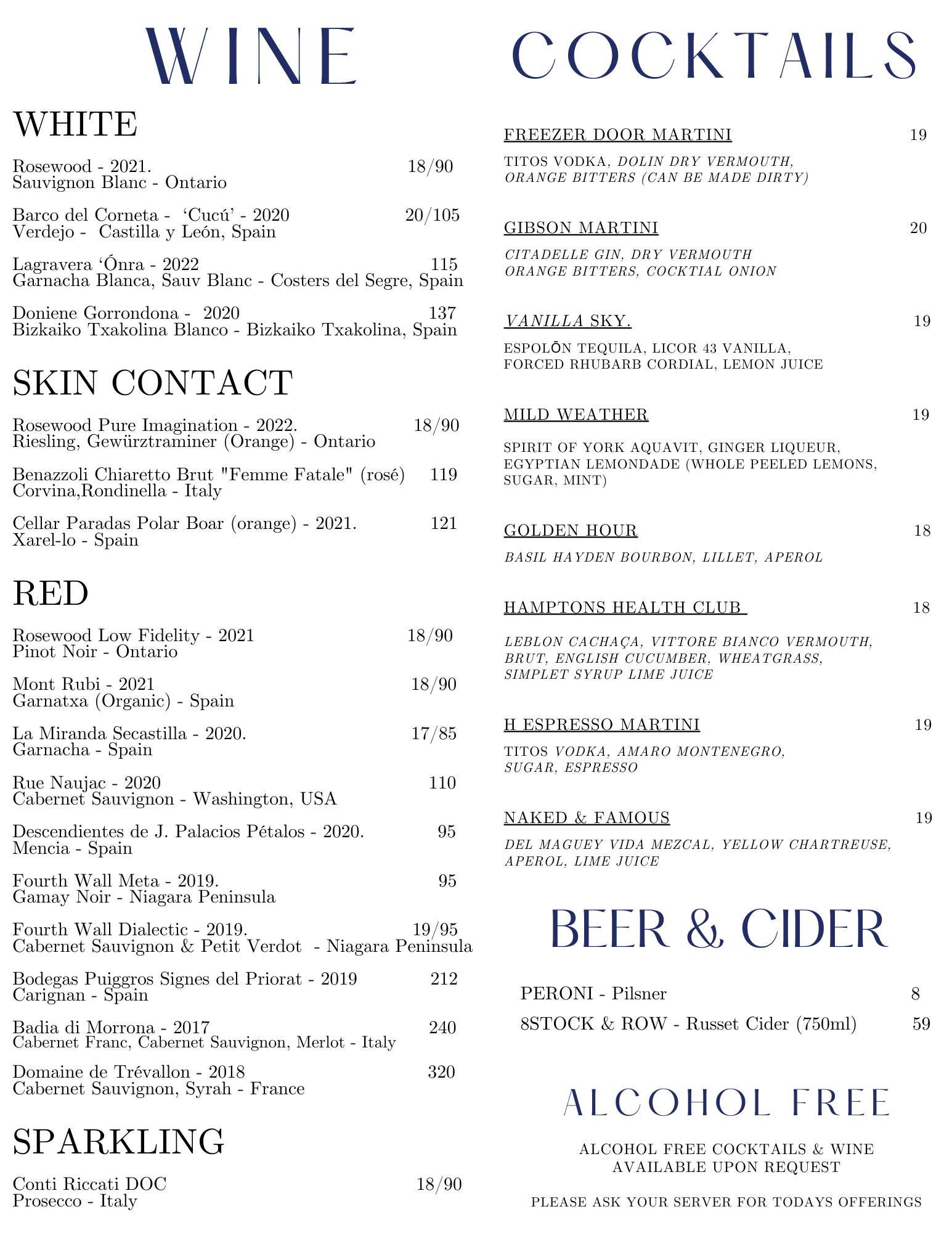 Menus — Hamptons restaurant