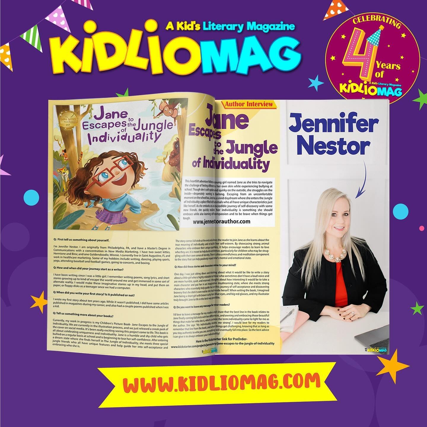 Happy 4th Anniversary to @kidliomag! I&rsquo;m excited to announce that my Author Q&amp;A article is now live inside the May Anniversary edition of the magazine! 🤩🎊

If you&rsquo;re wondering where the inspiration behind Jane Escapes to the Jungle 