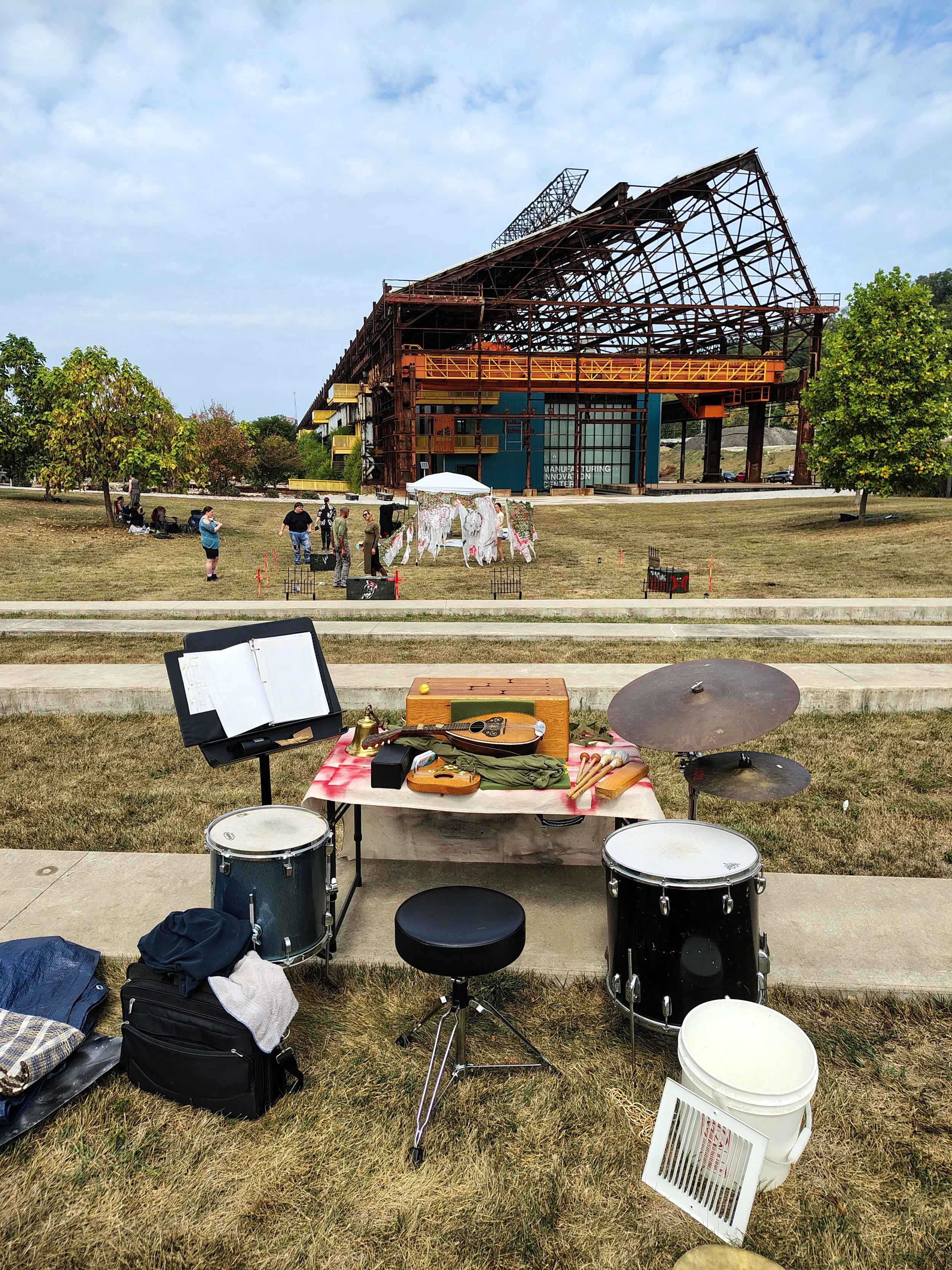 preshow POV setup for Macbeth at Hazelwood Green with Pittsburgh Shakespeare in the Parks. 2025