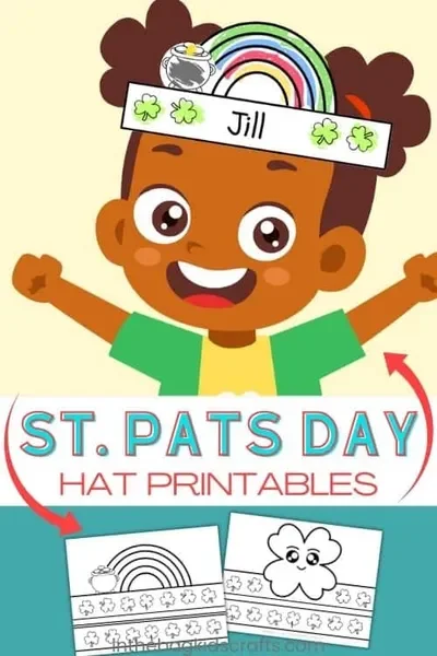 A cartoon girl wearing a cut and color printable Saint Patricks Day hat