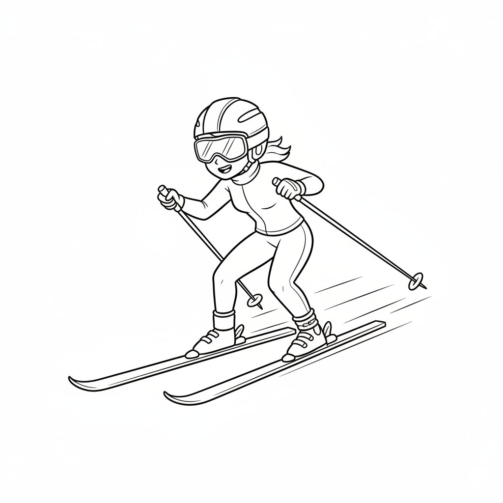 A coloring sheet of a downhill skier