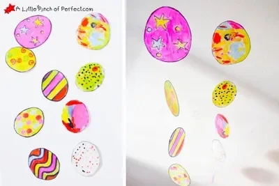 Easter eggs made from recycled milk jugs, colored for a stained glass effect