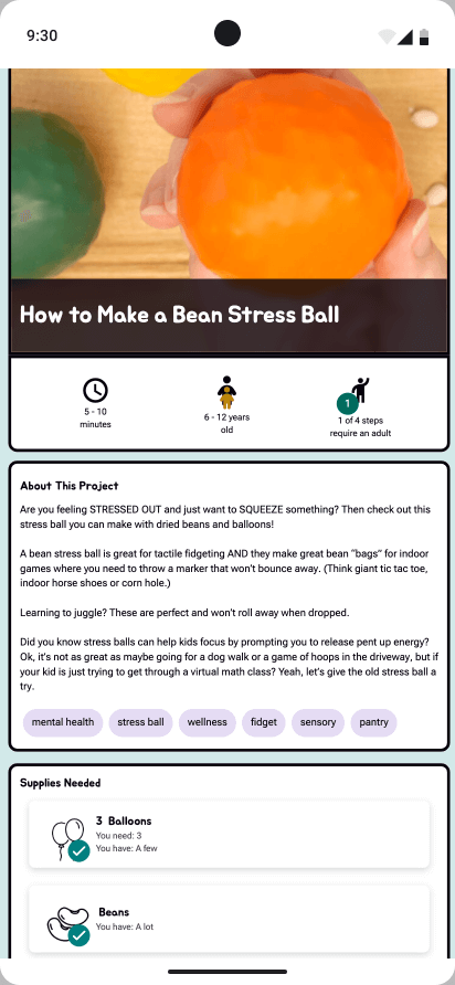 Screenshot of the How to make a bean stress ball tutorial in GlueStick
