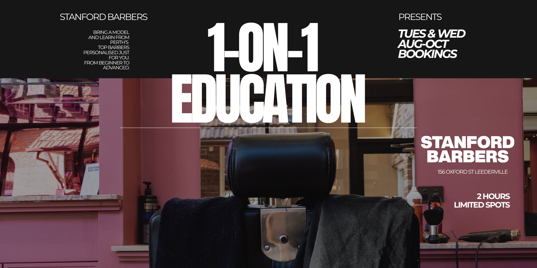Best barbershop in Perth. Training classes for all levels in barbering. Beginner to advanced. Tickets on eventbrite. Stanford Barbers Leederville