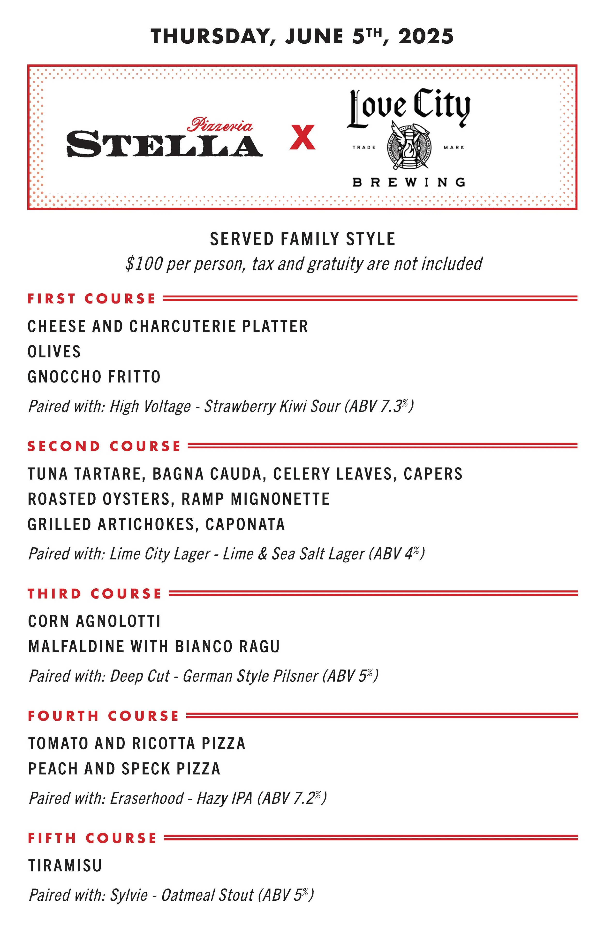 Pizzeria Stella x Love City Beer Dinner