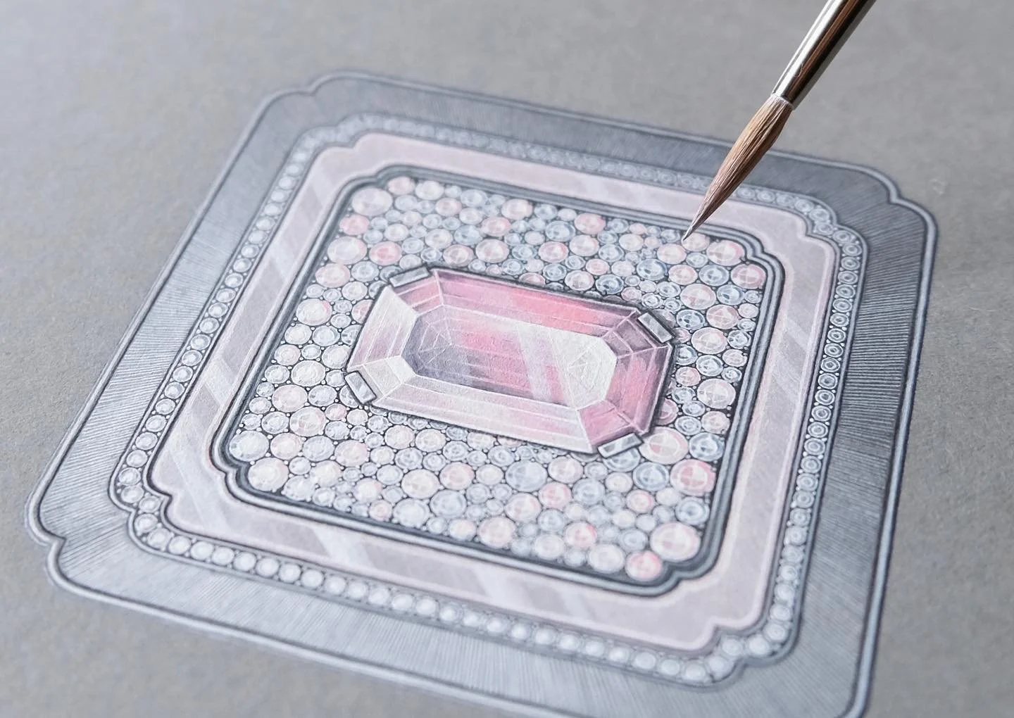 一期一会・Ichi-go Ichi-e

Amidst falling sakura petals, the essence of &lsquo;Ichi-go Ichi-e&rsquo; blooms ー a gentle reminder to savor each moment as if it were our first and last encounter.

Hand painted gouache of an emerald cut morganite, sakura pink 