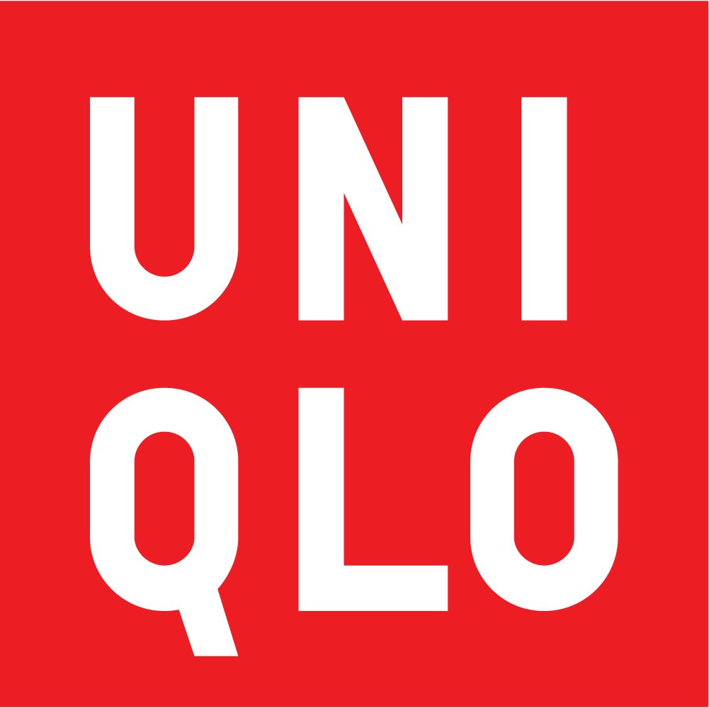 Red background with large white text reading 'UNIQLO' arranged vertically.