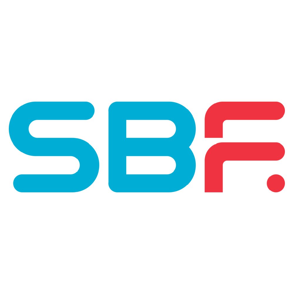 SBR logo with stylized letters in blue and red.