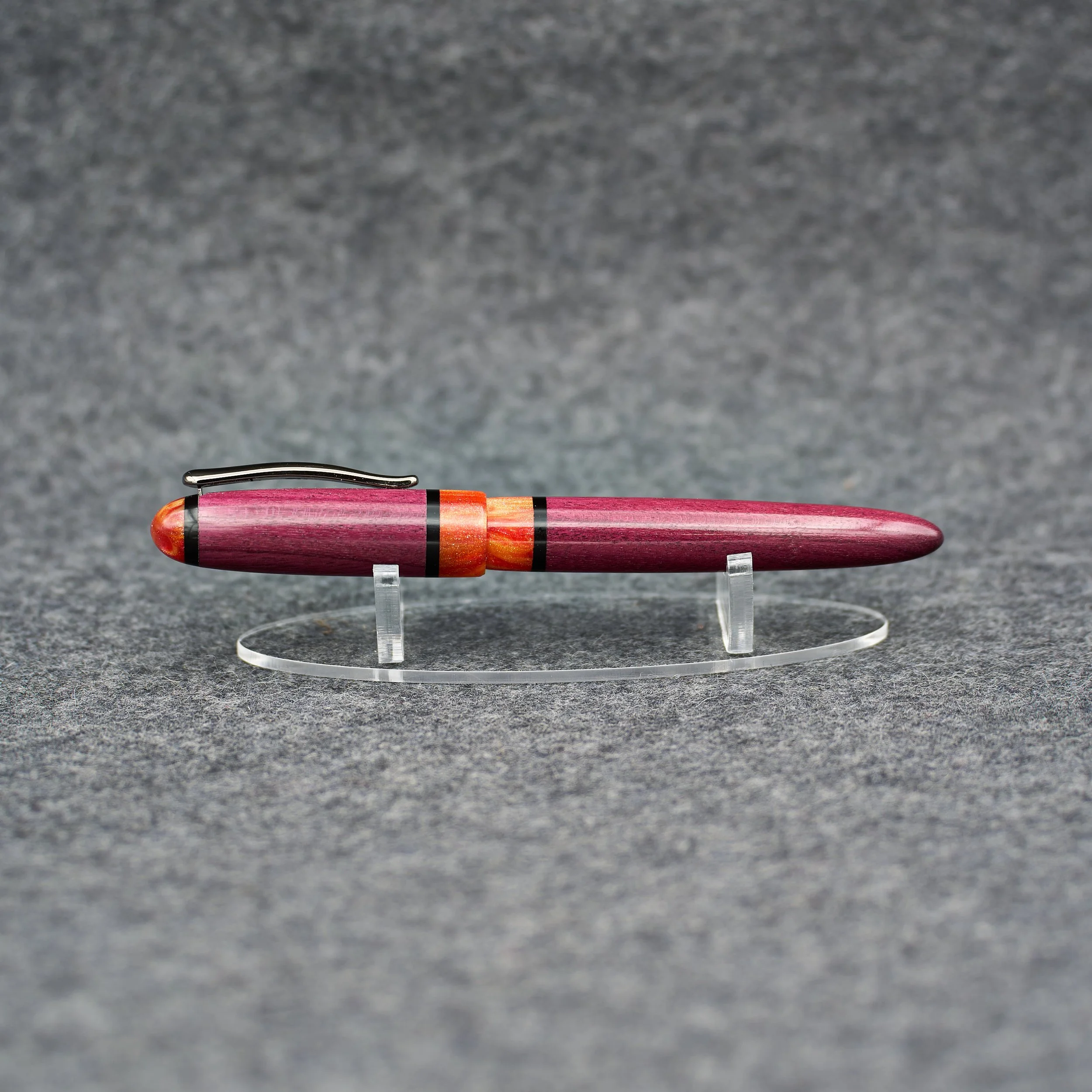 Purpleheart with Clip and 'En Fuego' resin and Ebonite accents