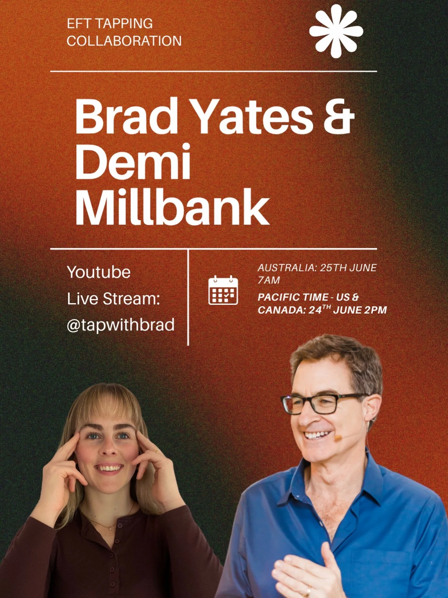 This is going to be one hell of a collaboration! Who&rsquo;s joining the live stream on YouTube?? 🙌🏼

If you want to be reminded of our upcoming live stream, make sure you join my email list ✨

#efttapping #bradyates #demimillbankeft #nervoussystem