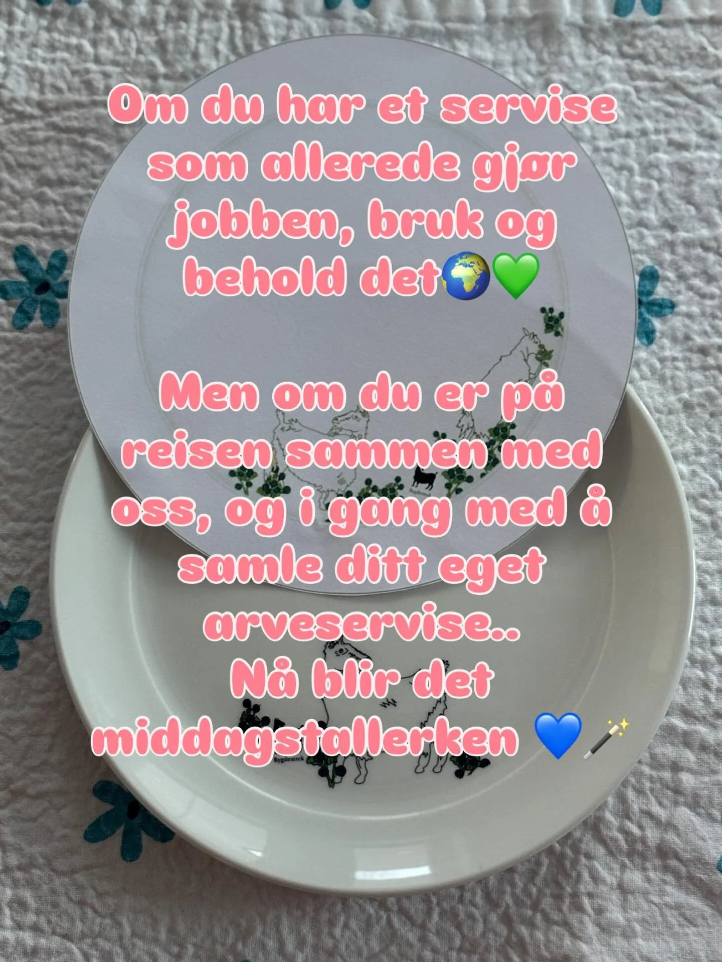 Januar ligger snart som et fargerikt minne i bakspeilet. 
Men f&oslash;r det, kommer &aring;rets f&oslash;rste produktnyhet 💙🩵🤍til deg som samler p&aring; geita🪄

En praktfull middagstallerken, 27 cm, god plass til alskens godsaker. 

Og med bl&a