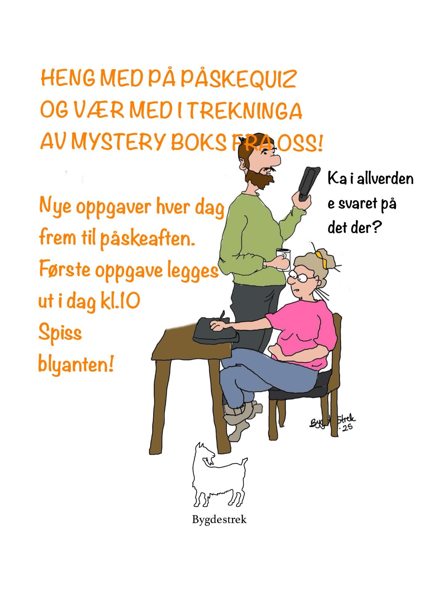 Bli med p&aring; p&aring;skequiz og v&aelig;r med i trekninga av mystery boks fra oss 🐣🍊🥳
F&oslash;rste av &aring;tte oppgaver legges ut i dag kl.10.
Du skal gjennom &aring; finne svaret p&aring; &aring;tte oppgaver, komme frem til ordet vi er ute
