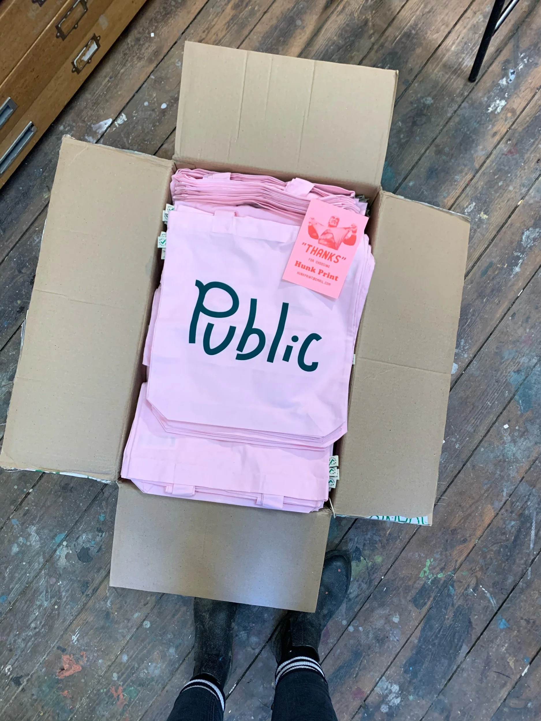 A big box of organic cotton totes for Public.
