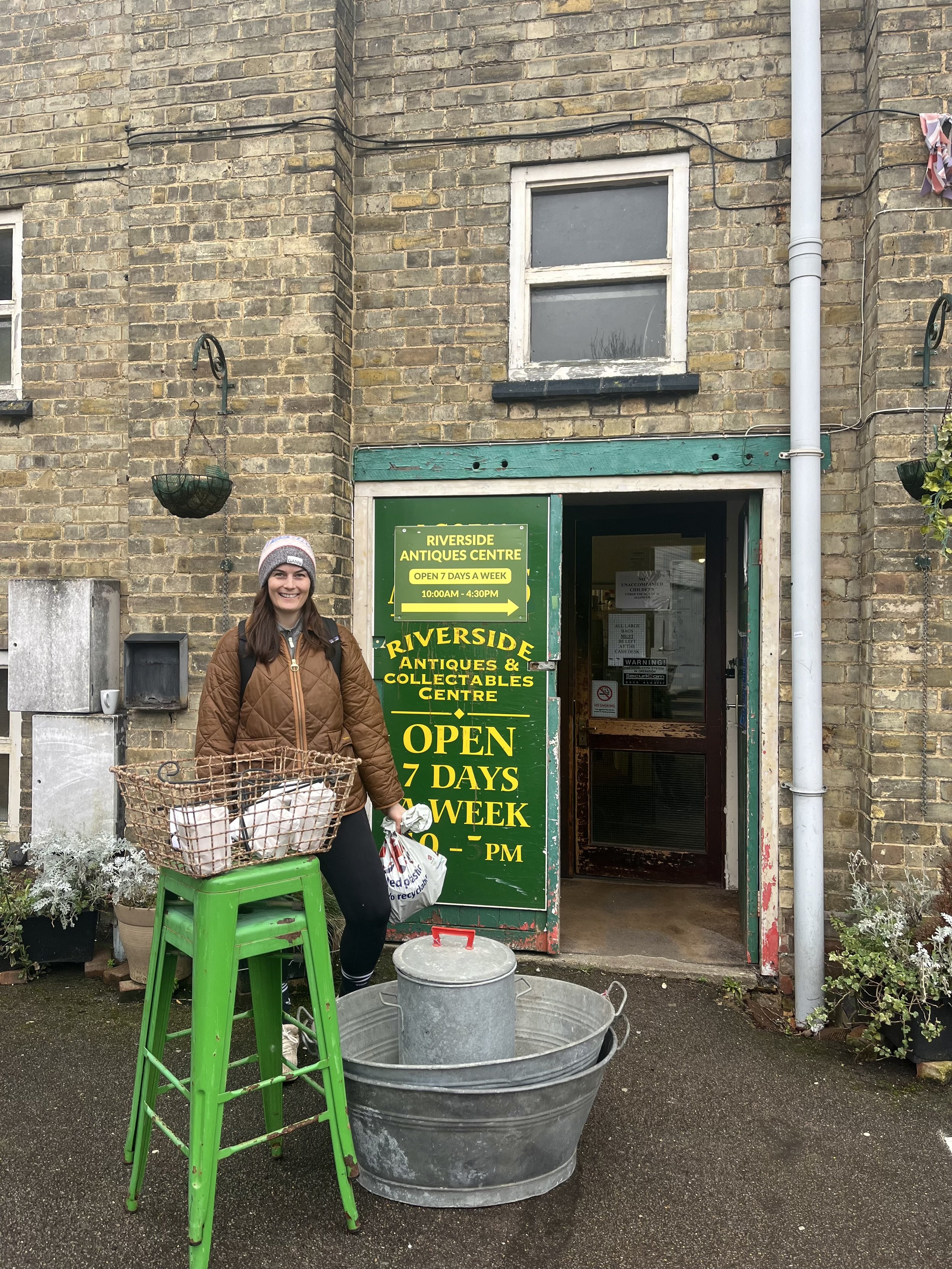 Me on one of my many trips to the antique shop to get planters 