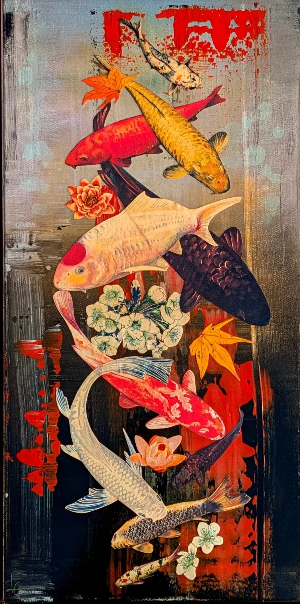 Koi on Grey/Vermillion