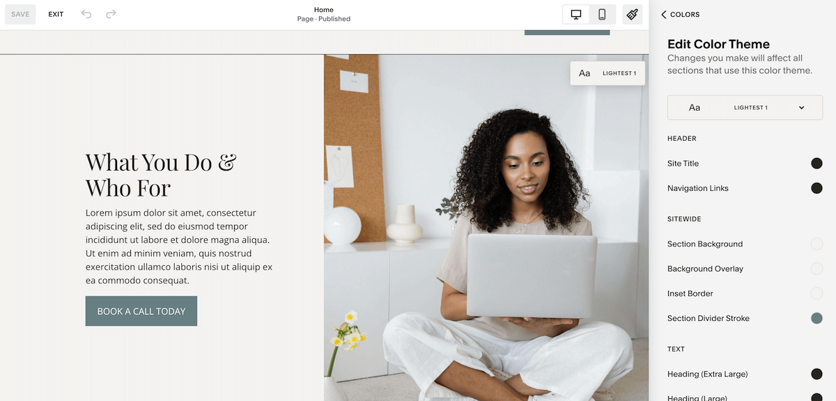 Edit Colour Themes in Squarespace