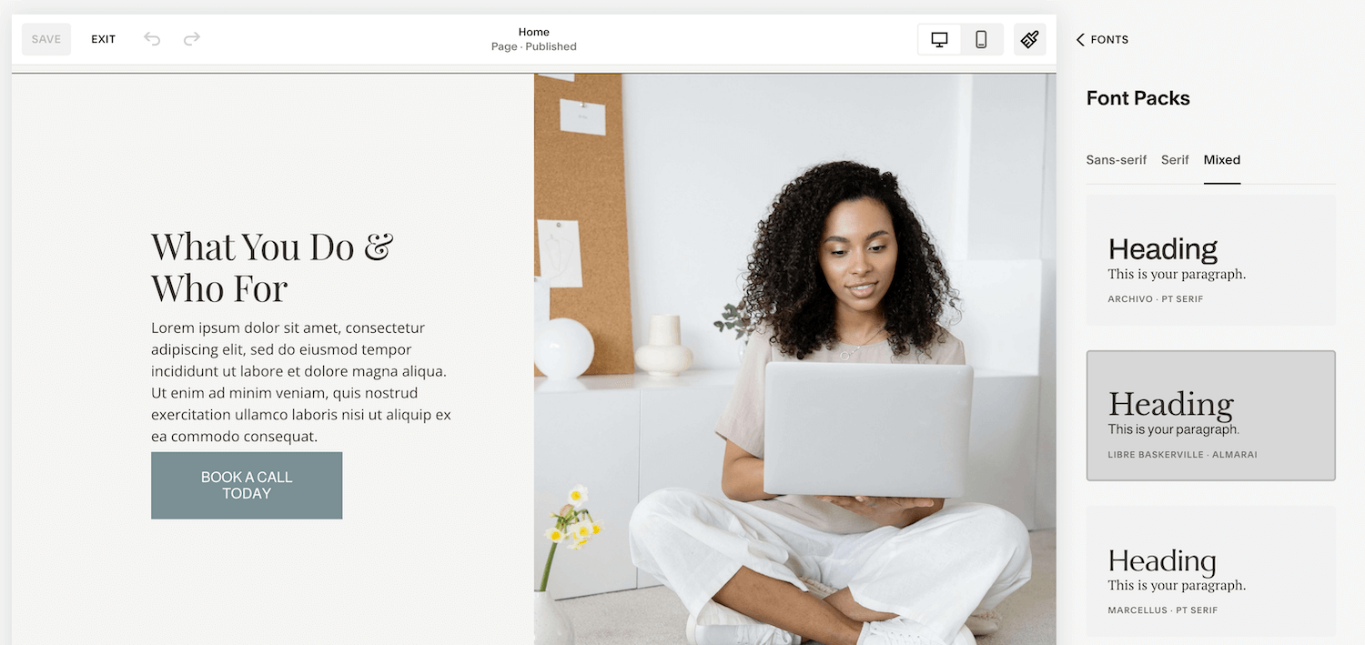 Font Packs in Squarespace
