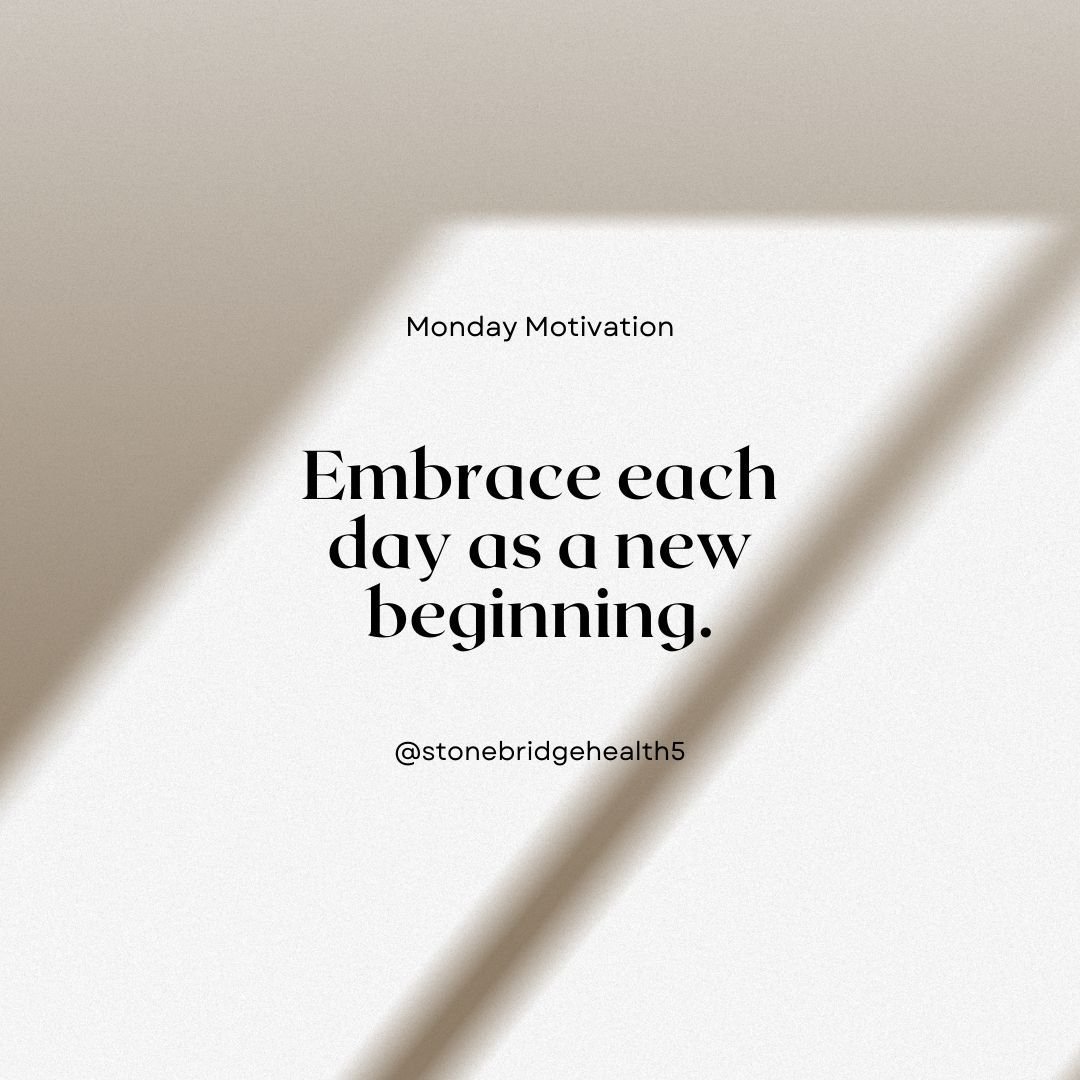Each day is a fresh start. Let go of yesterday and step into today with positivity and hope can brighten someone's day!

(337)439-8111
stonebridgebehavioral.com
.
.
.
.
.
#StayStrong #MotivationMonday #StonebridgeBehavioral #MentalHealthMatters