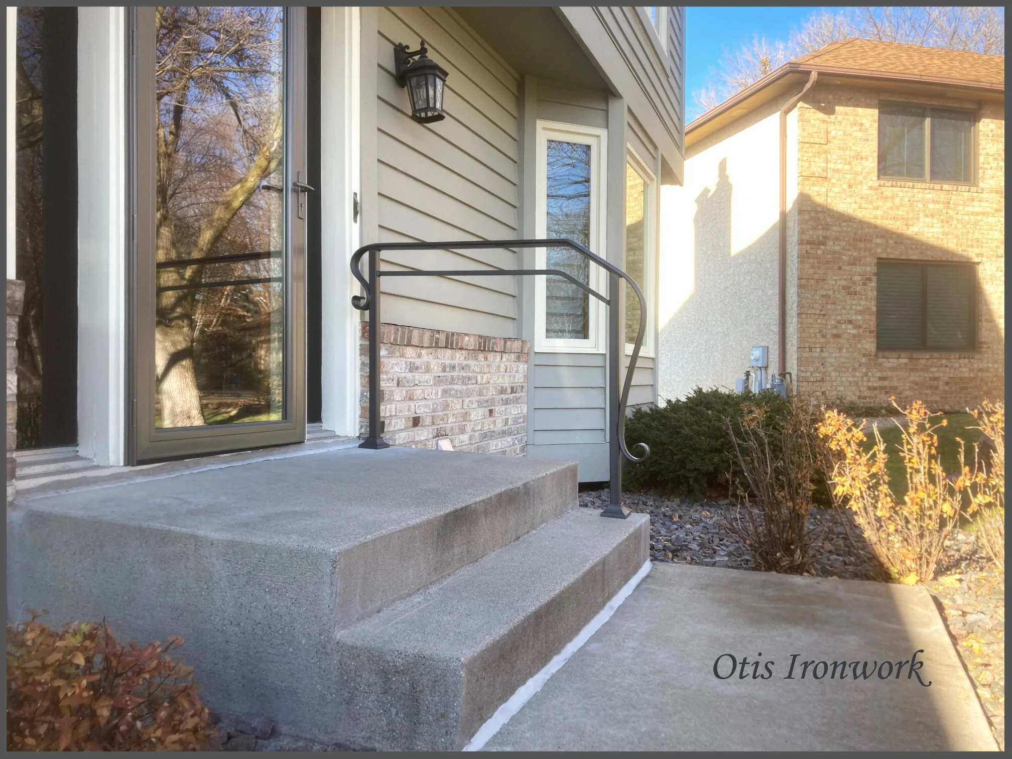 Custom railings handcrafted by Otis Ironwork. Welded from quality materials including a durable powder coat paint finish and professional installation. Call Otis Ironwork at 507-995-3745 to get your railing project started.
