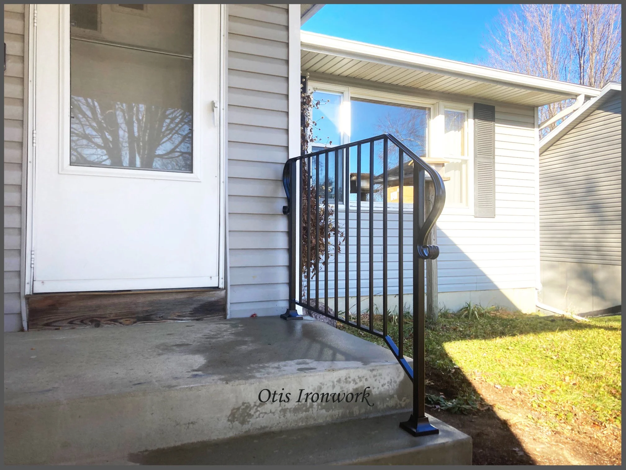 Custom railings handcrafted by Otis Ironwork. Welded from quality materials including a durable powder coat paint finish and professional installation. Call Otis Ironwork at 507-995-3745 to get your railing project started.