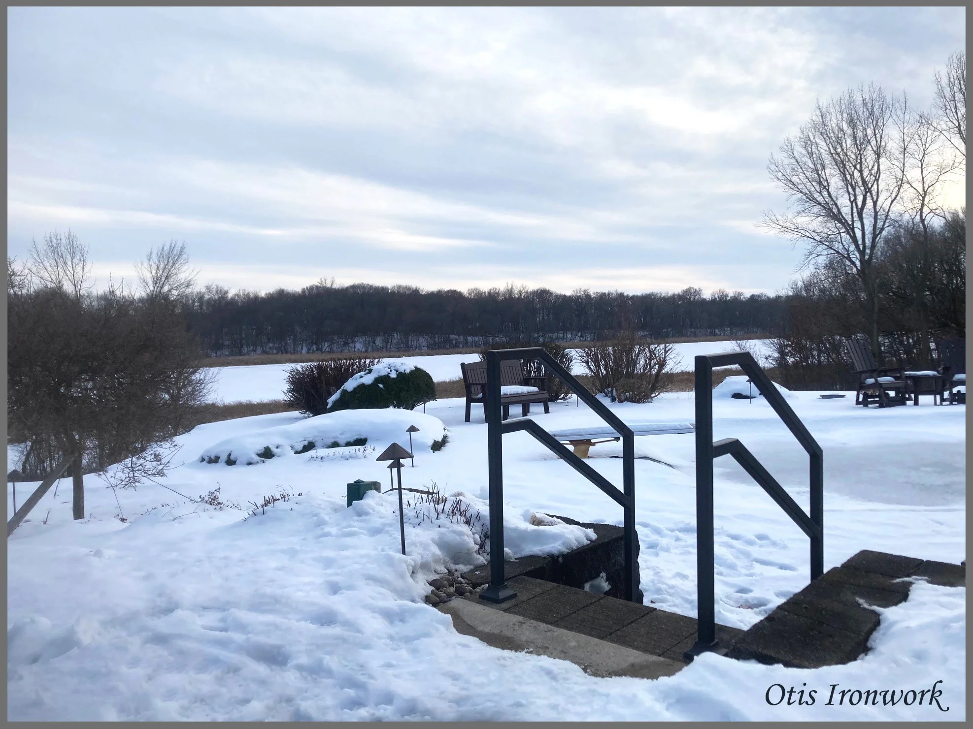 Custom railings handcrafted by Otis Ironwork. Welded from quality materials including a durable powder coat paint finish and professional installation. Call Otis Ironwork at 507-995-3745 to get your railing project started.