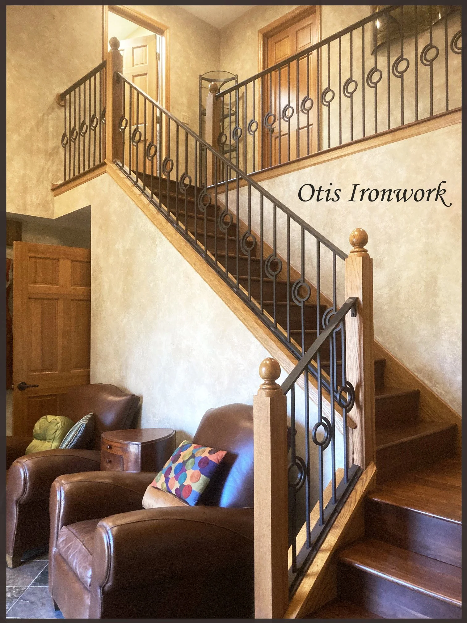 Custom railings handcrafted by Otis Ironwork. Welded from quality materials including a durable powder coat paint finish and professional installation. Call Otis Ironwork at 507-995-3745 to get your railing project started.