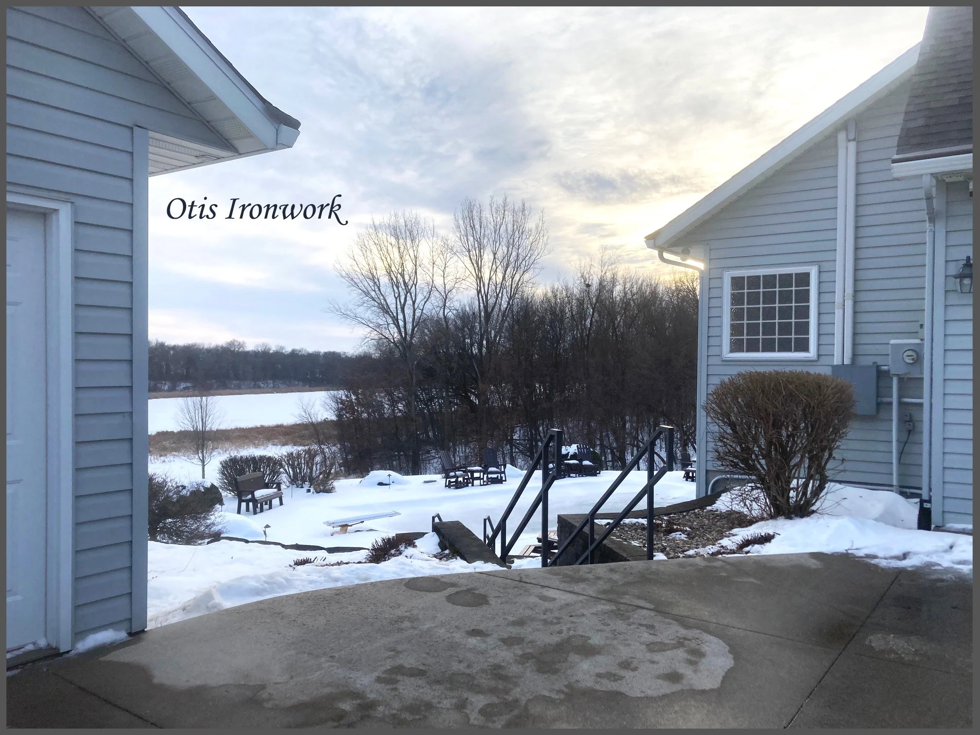 Custom railings handcrafted by Otis Ironwork. Welded from quality materials including a durable powder coat paint finish and professional installation. Call Otis Ironwork at 507-995-3745 to get your railing project started.