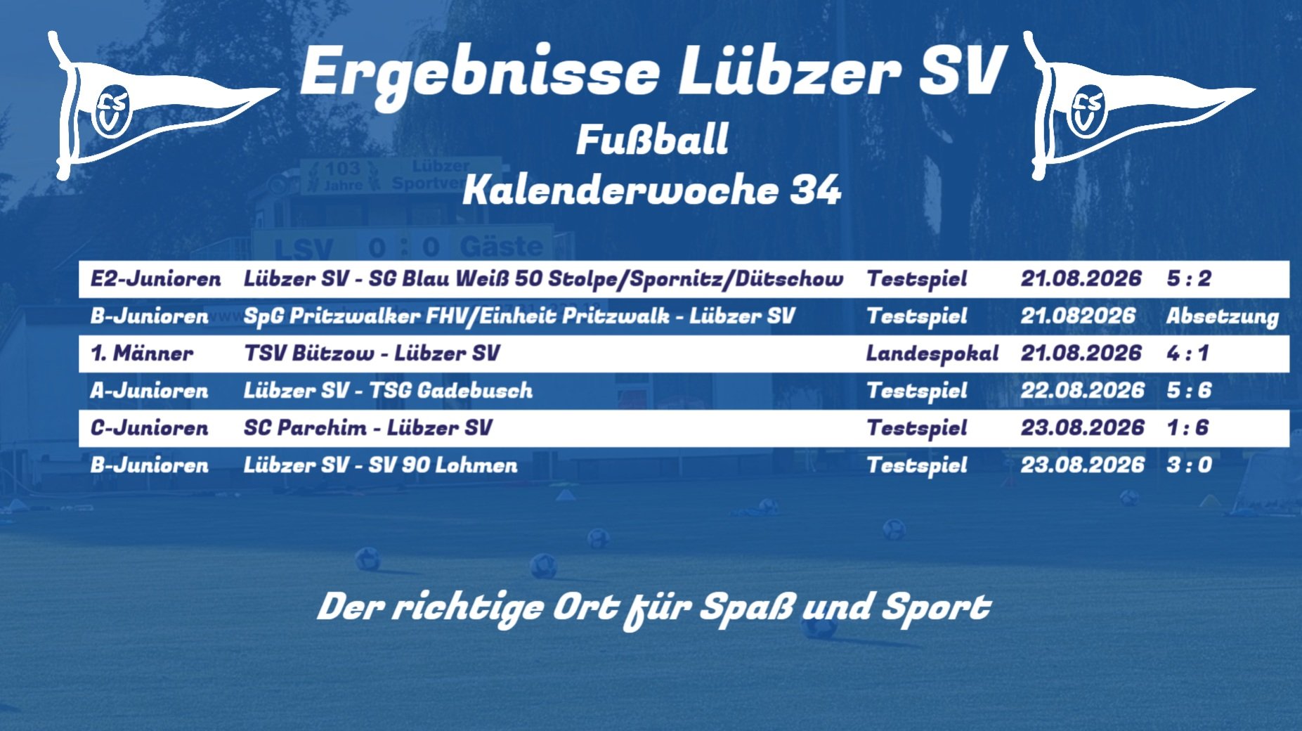 ⚽ Ergebnisdienst ⚽

Hier sind die Ergebnisse unserer Teams vom vergangenen Wochenende.