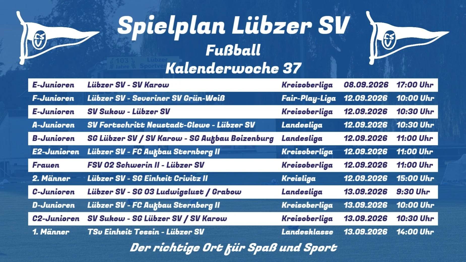 ⚽️ Spielank&uuml;ndigung KW 37 💙💛

Kommt vorbei und unterst&uuml;tzt unsere Mannschaften lautstark! 🙌