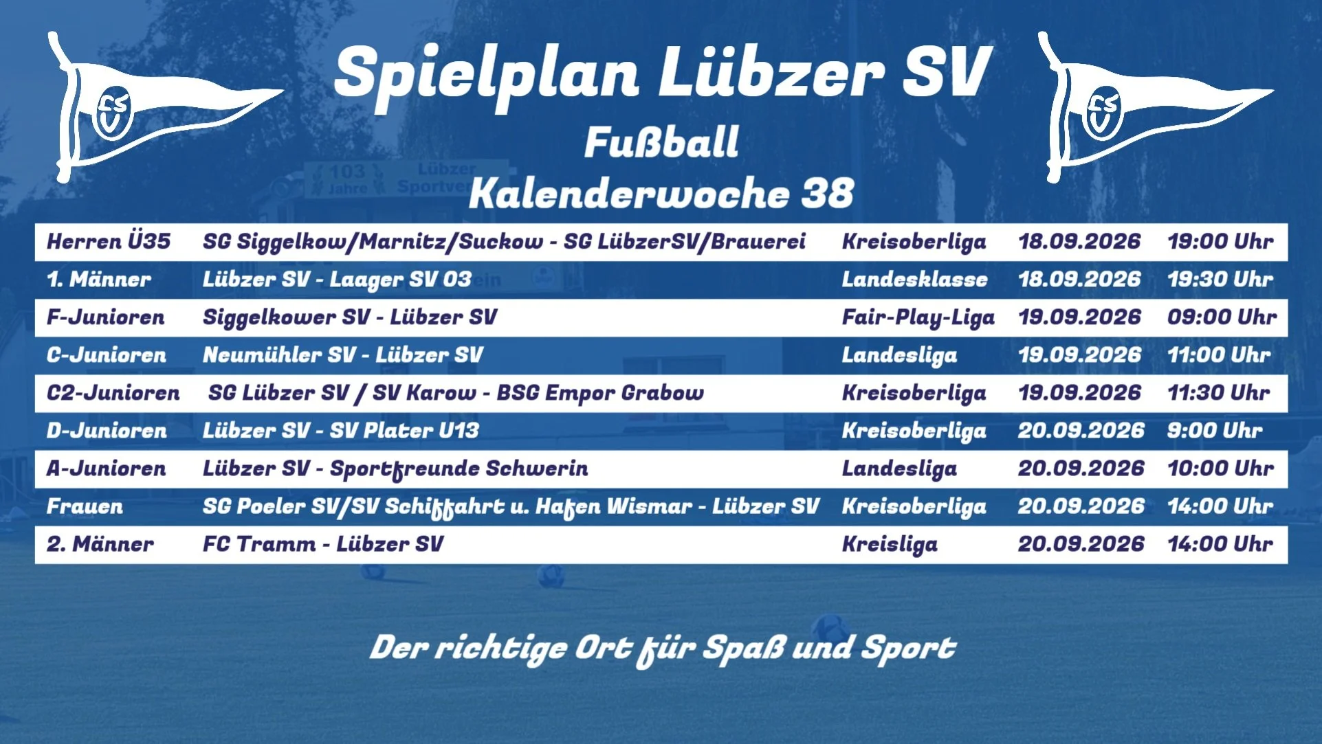 ⚽️ Spielank&uuml;ndigung KW 38 💙💛

Kommt vorbei und unterst&uuml;tzt unsere Mannschaften lautstark! 🙌