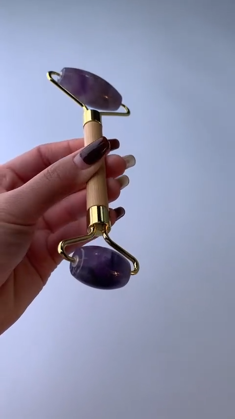 Natural Amethyst Gemstone Bamboo Facial Roller