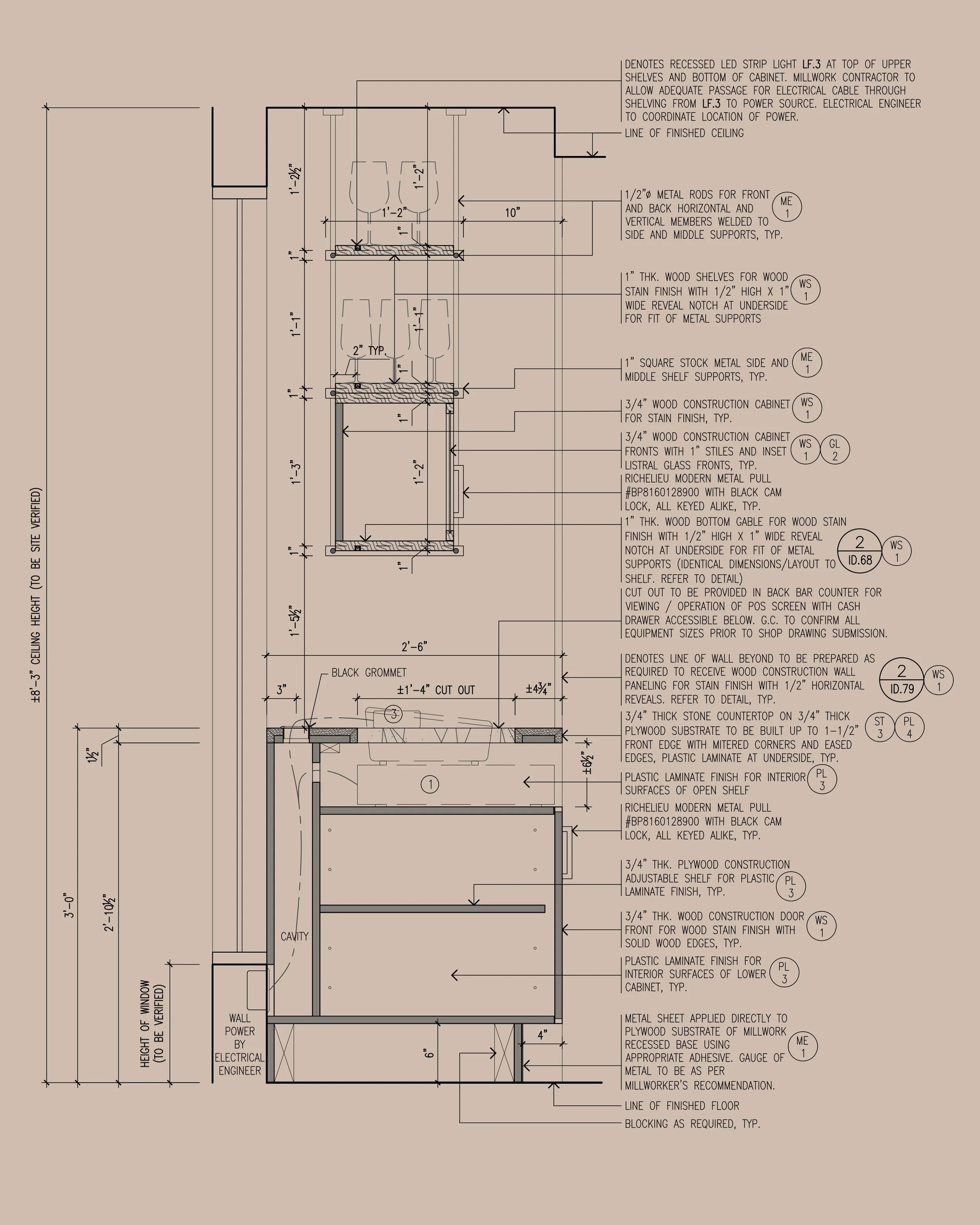 Example of a section detail drawing at back bar millwork