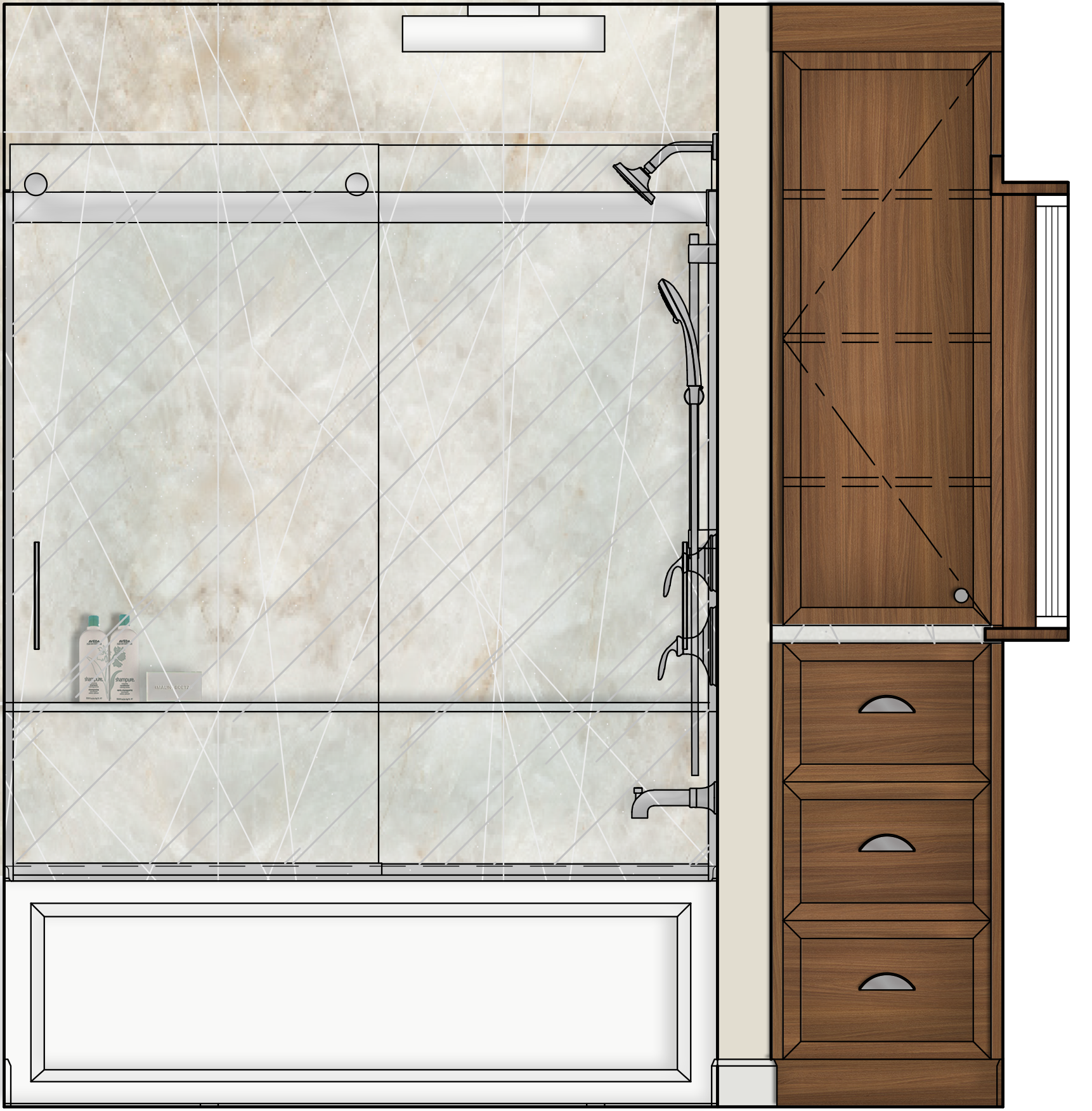 rendered bathroom elevation with wood