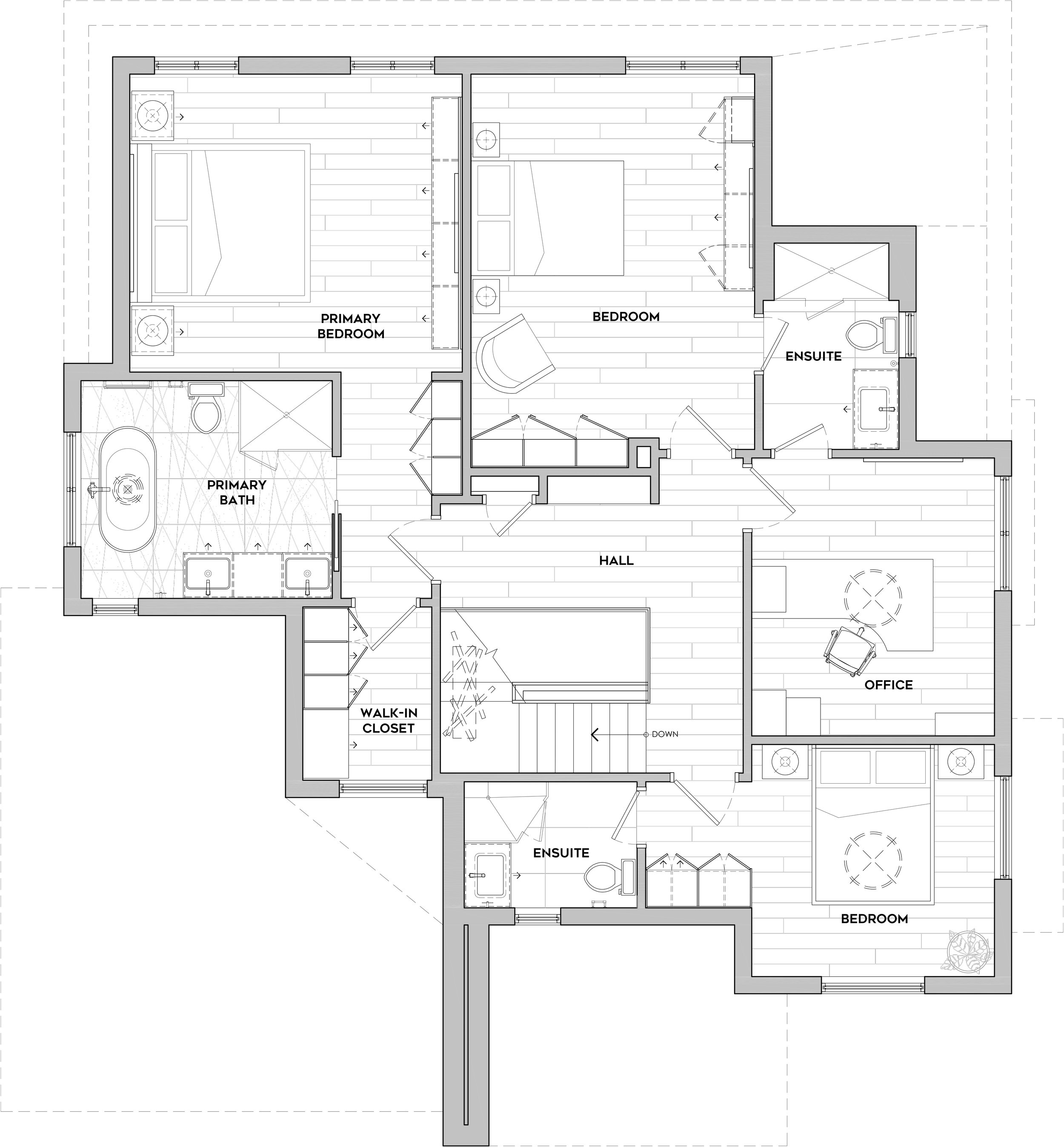 Greyscale graphic floor plan