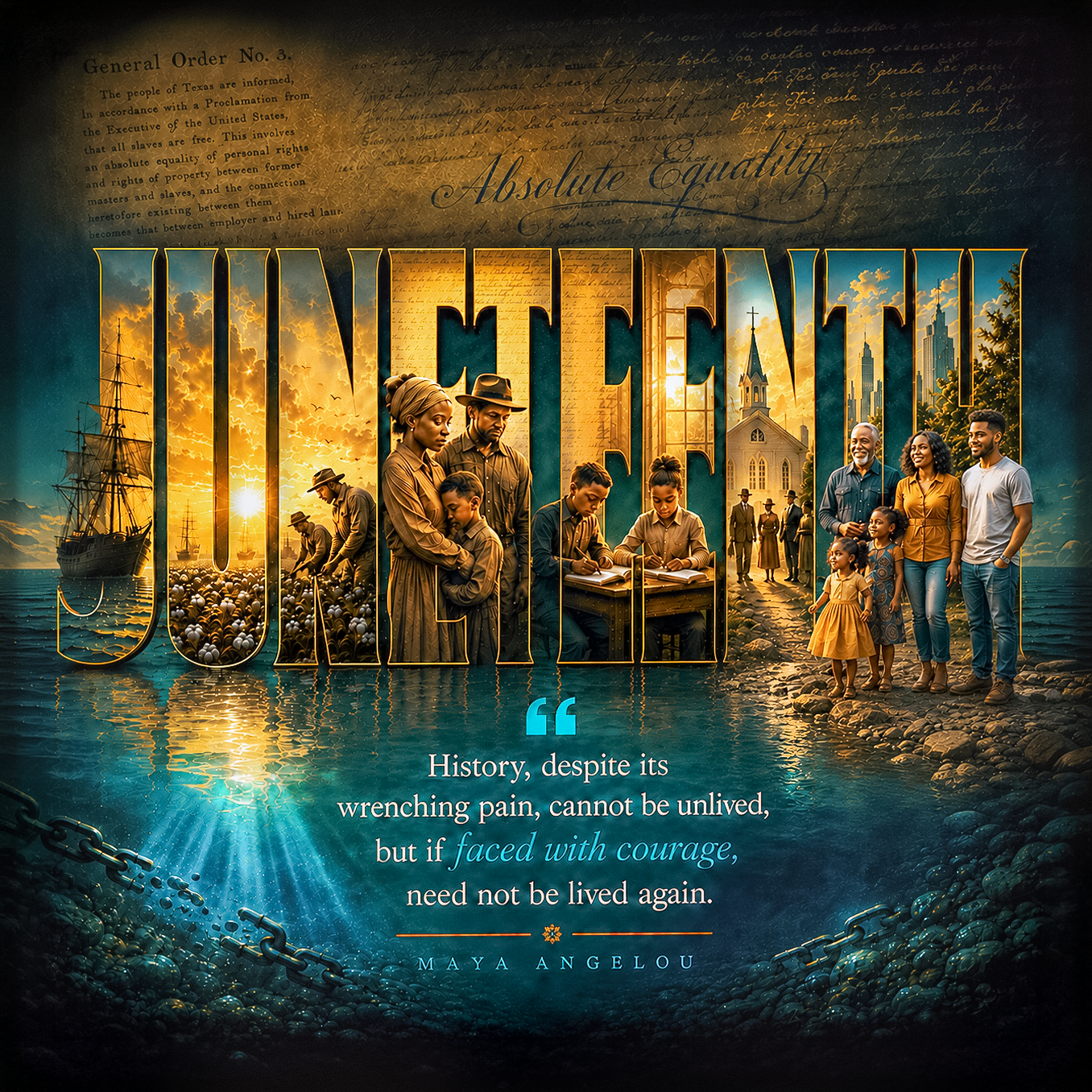 Juneteenth: “History, despite its wrenching pain, cannot be unlived but if faced with courage, need not be lived again." - Maya Angelou