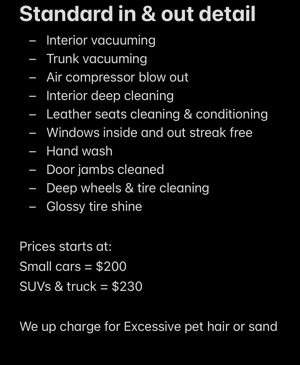 standard in and out detail